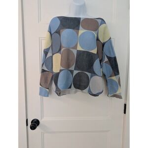 Via Vitale Italy Vintage Geometric Circle‎ Knit Sweater Blue Grey S/M